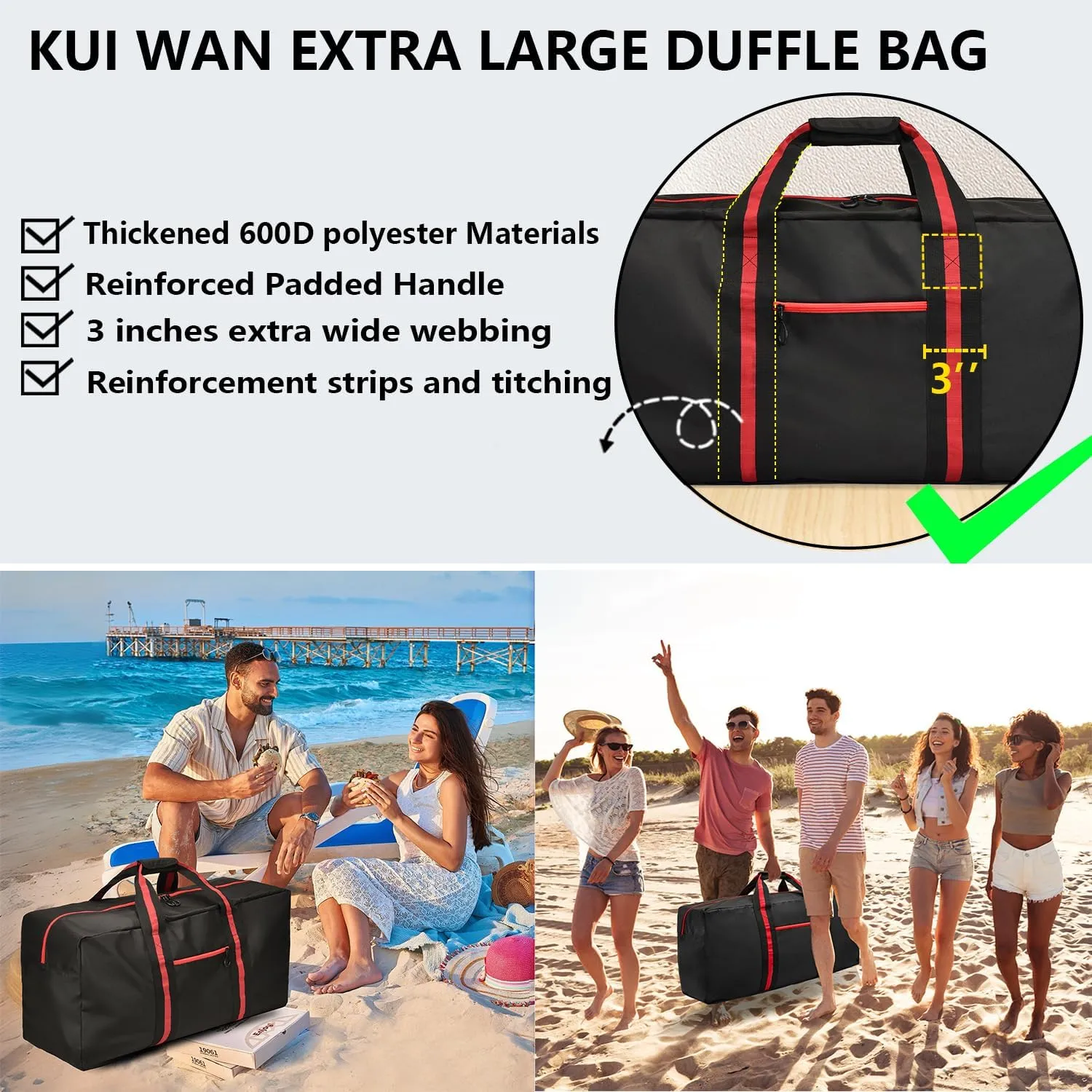 100L Large Duffle Bag for Travel 31.1” Diffle Bag - Overnight Weekender Camping, Storage for Men Women