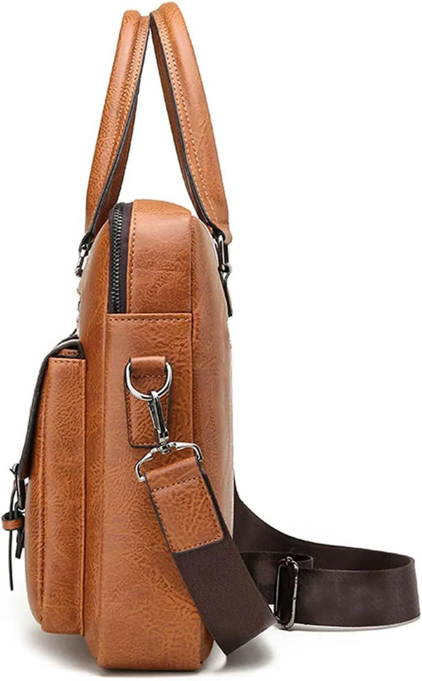 16 Inch Leather Briefcase, Laptop Messenger Bag, Office Satchel Bag, Handbag, Shoulder Bag