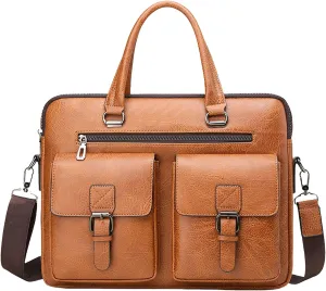 16 Inch Leather Briefcase, Laptop Messenger Bag, Office Satchel Bag, Handbag, Shoulder Bag