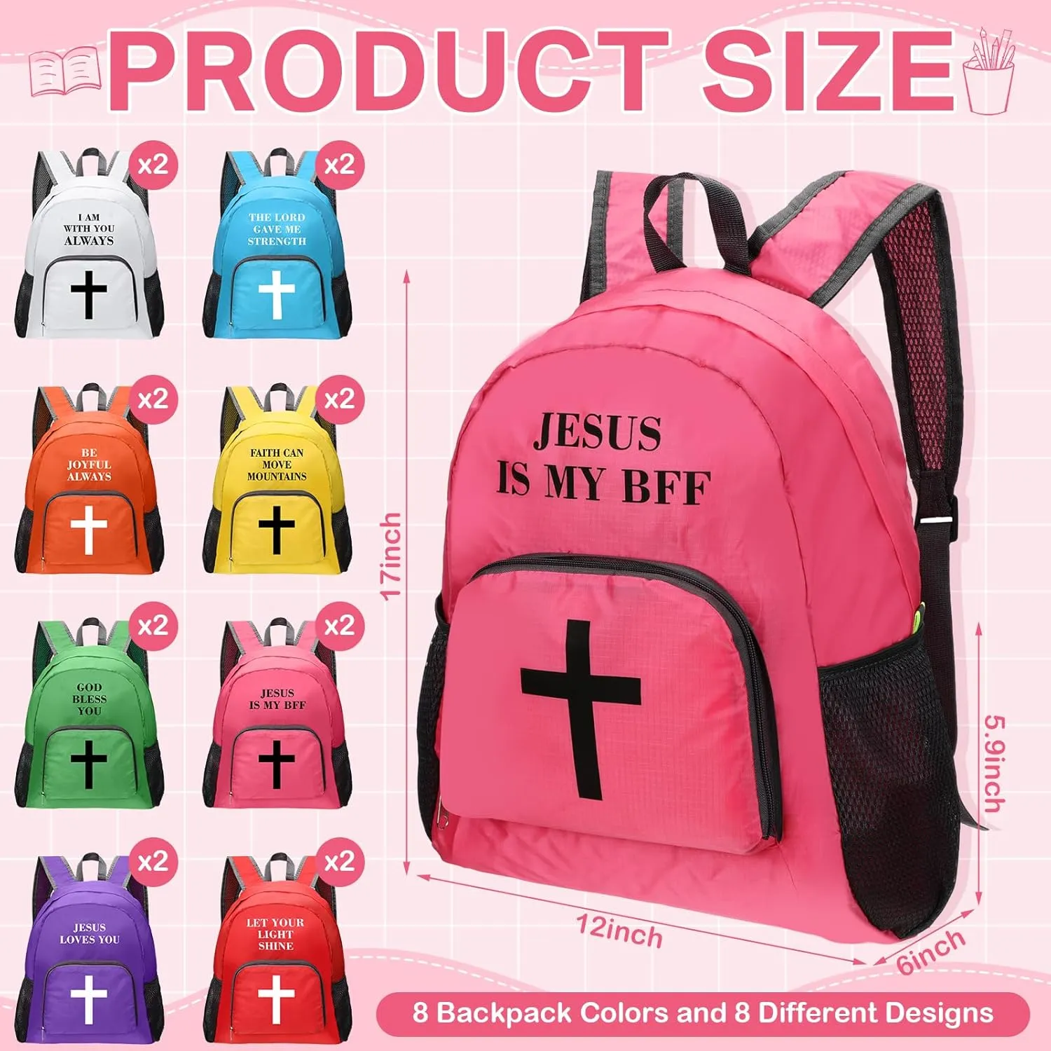 16 Pack Christian Gifts Backpacks 17" Bible Verse Backpack Bulk Inspirational Religious Gift for School Students