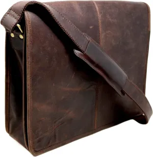 16" buffalo leather messenger bag laptop case office briefcase gift for men computer distressed shoulder bag