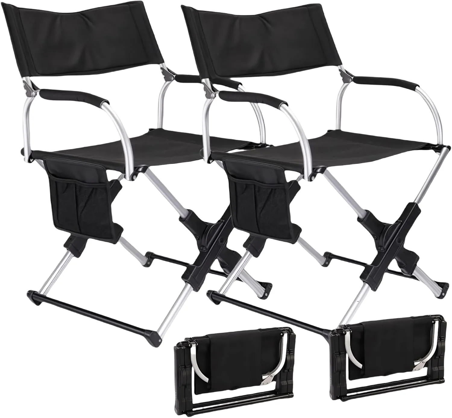 2 Camping Folding Chairs, Lightweight and Easy to Carry, No Installation Required, for Beach, Camping and Fishing (Black)