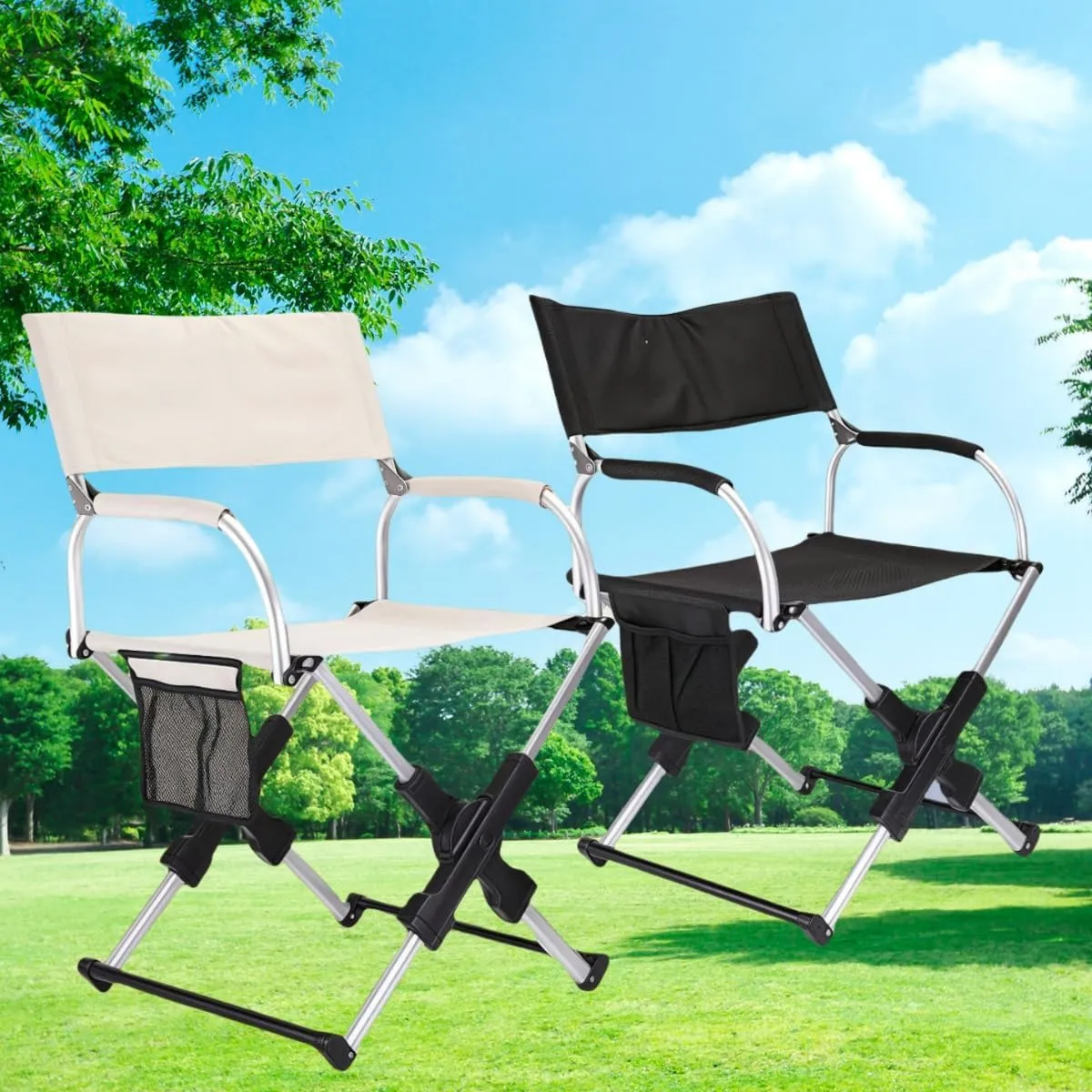 2 Camping Folding Chairs, Lightweight and Easy to Carry, No Installation Required, for Beach, Camping and Fishing (Black)