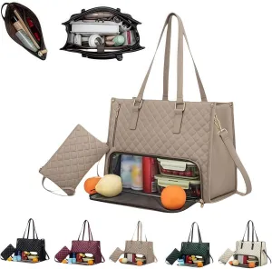 2 in 1 Tote Bag Lunch Bag Combo, 15.6 Inch Tote Bag with Lunch Compartment,Leak-Proof Lunch Compartment Stylish, Multi-Functional Work Tote with Foldable Divider & Spacious Storage (Khaki)
