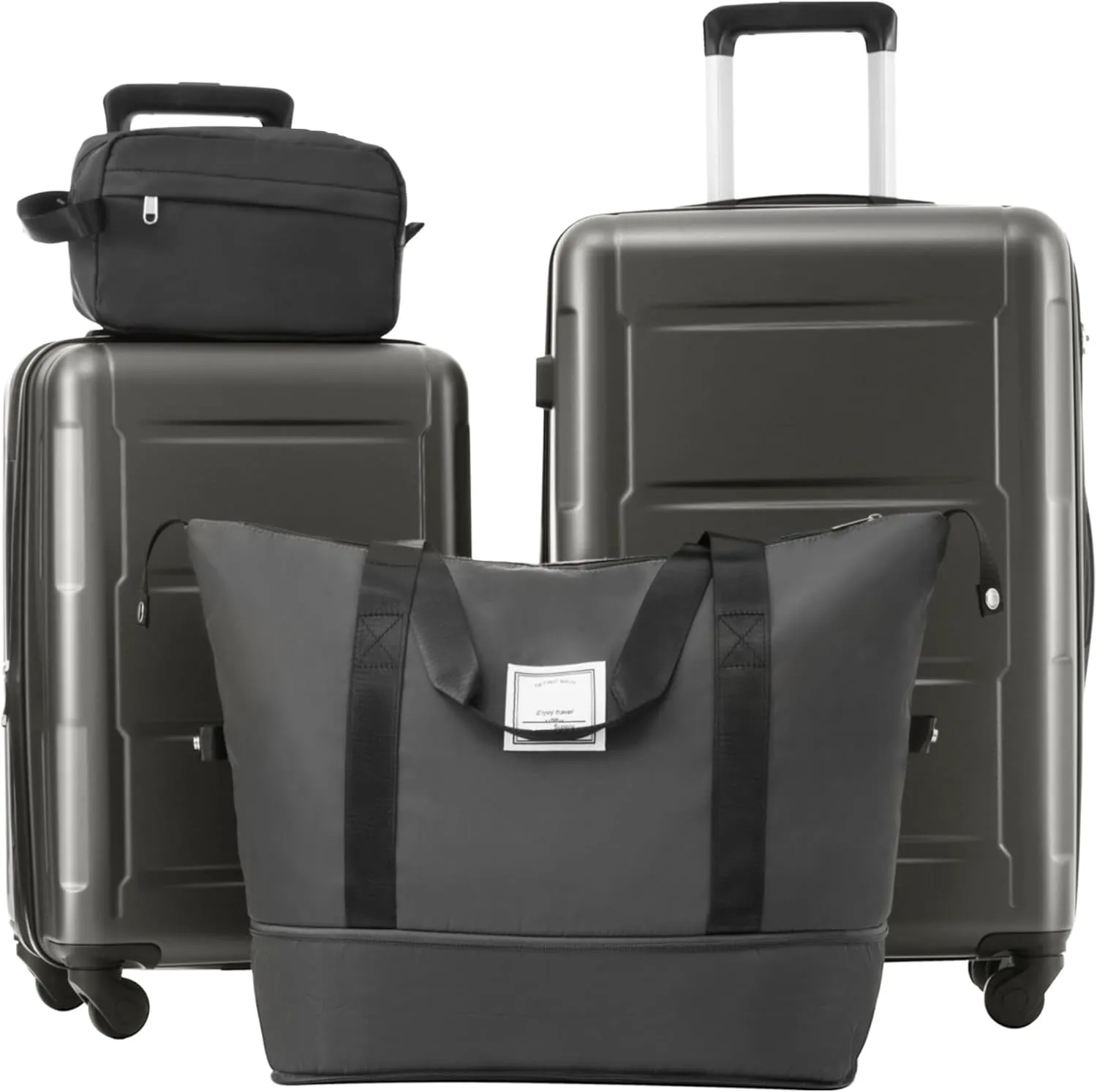 2 Piece Expandable Luggage Set with Spinner Wheels, Lightweight ABS Suitcase, Dark Gray, Includes Travel Duffel and Toiletry Bag