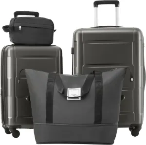 2 Piece Expandable Luggage Set with Spinner Wheels, Lightweight ABS Suitcase, Dark Gray, Includes Travel Duffel and Toiletry Bag