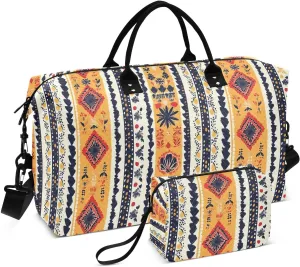 2-Piece Travel Organizer Set - Wave Quilted Expandable Duffel Bag with Detachable Toiletry Pouch, TSA-Compliant Carry-On for Gym/Camping/Airplane, Bohemian Pattern (9)