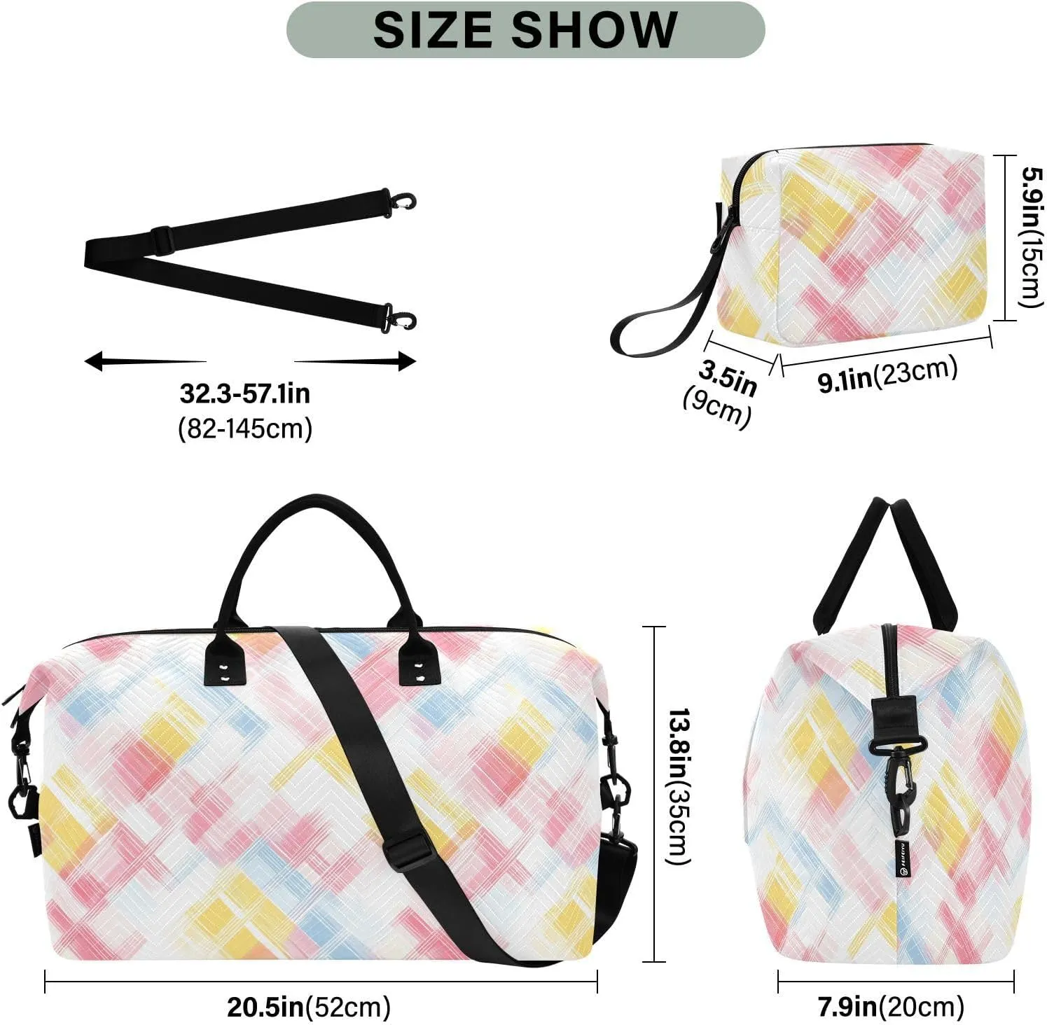2-Piece Travel Organizer Set - Wave Quilted Expandable Duffel Bag with Detachable Toiletry Pouch, TSA-Compliant Carry-On for Gym/Camping/Airplane, Chevron Pattern (13)