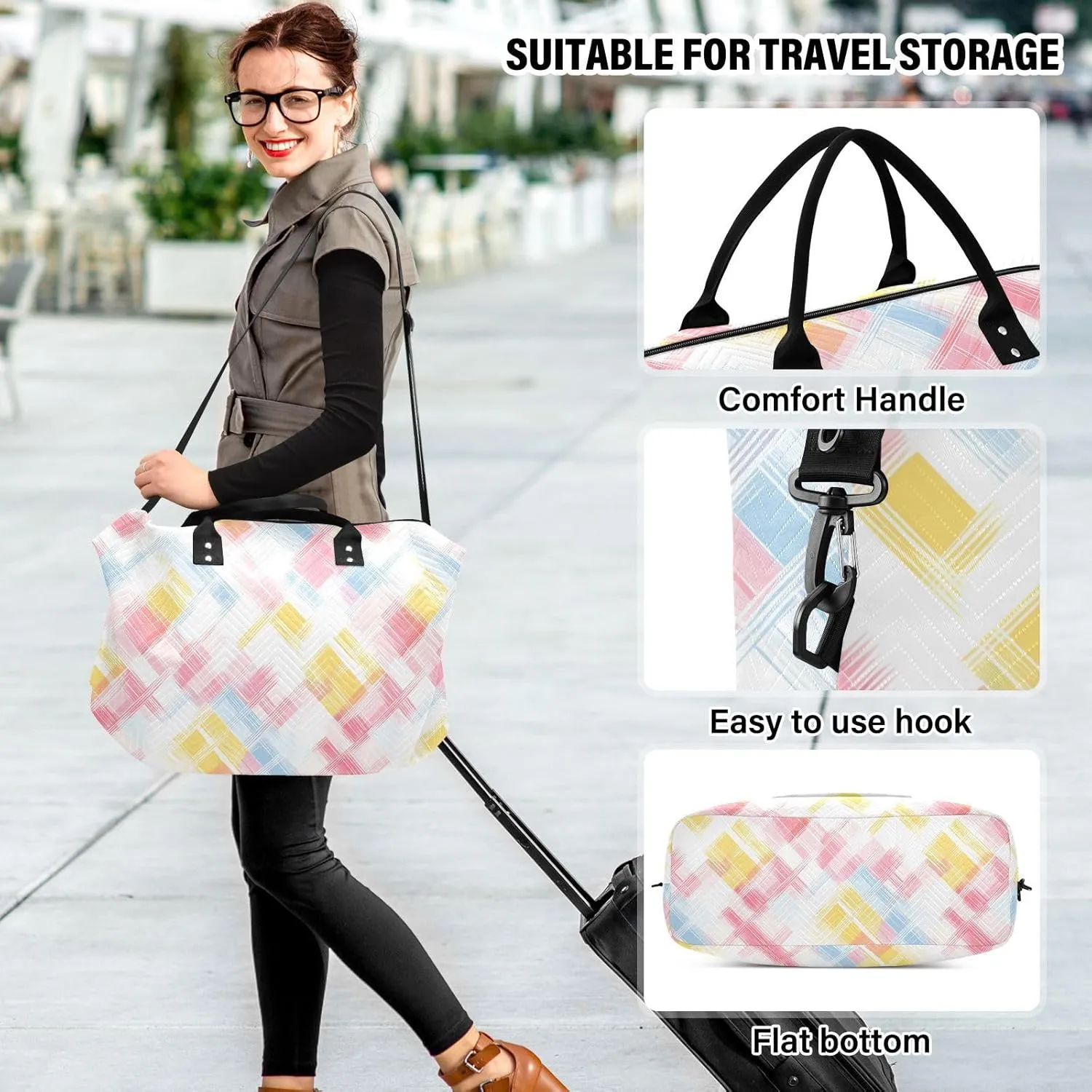 2-Piece Travel Organizer Set - Wave Quilted Expandable Duffel Bag with Detachable Toiletry Pouch, TSA-Compliant Carry-On for Gym/Camping/Airplane, Chevron Pattern (13)