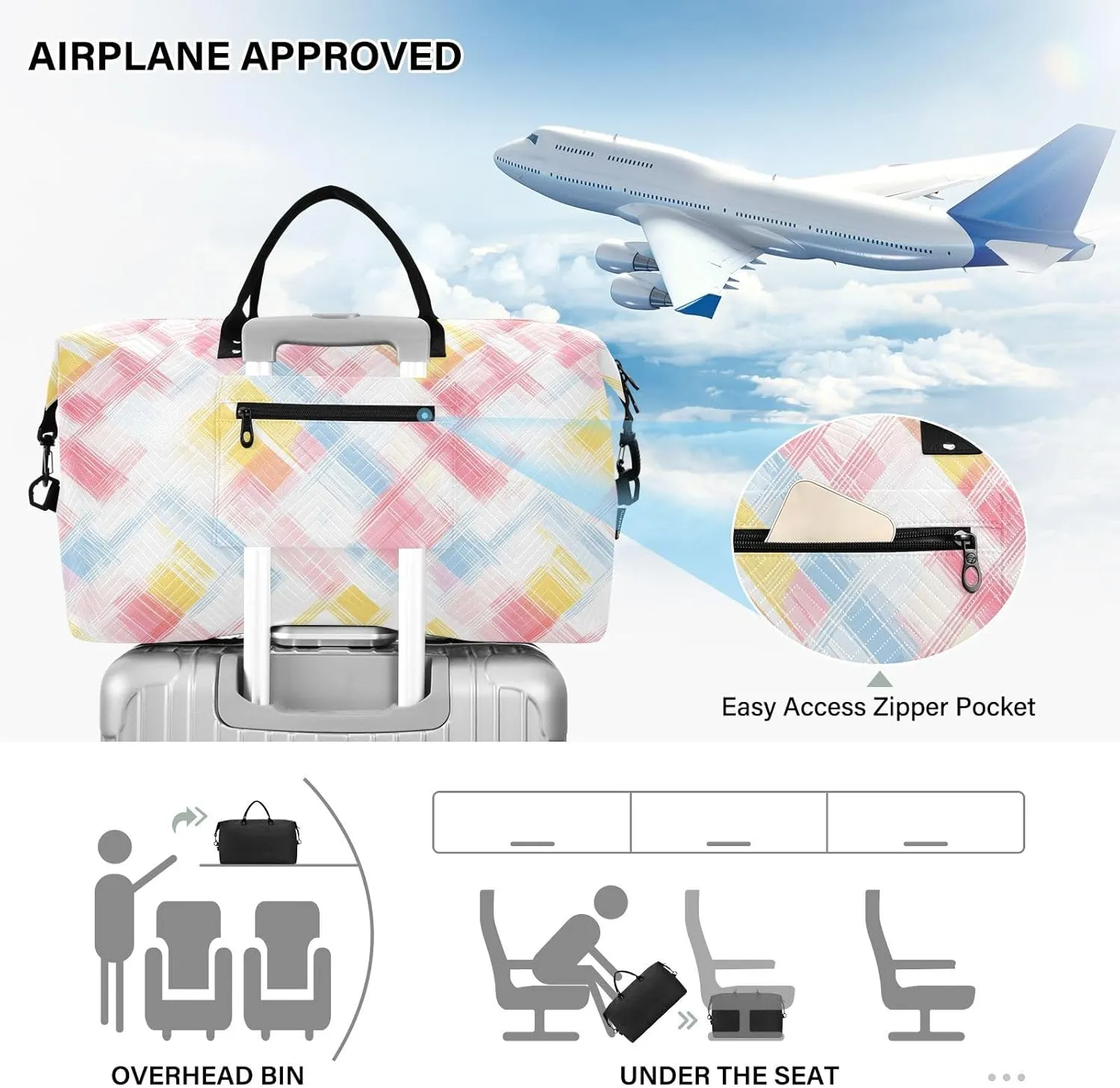 2-Piece Travel Organizer Set - Wave Quilted Expandable Duffel Bag with Detachable Toiletry Pouch, TSA-Compliant Carry-On for Gym/Camping/Airplane, Chevron Pattern (13)
