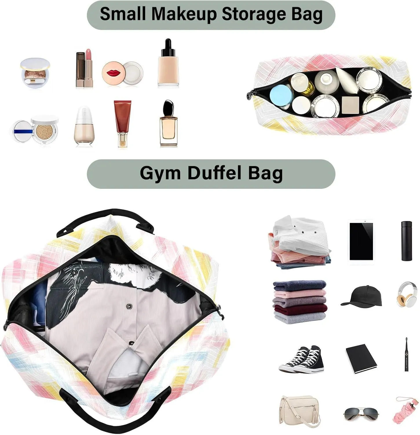 2-Piece Travel Organizer Set - Wave Quilted Expandable Duffel Bag with Detachable Toiletry Pouch, TSA-Compliant Carry-On for Gym/Camping/Airplane, Chevron Pattern (13)