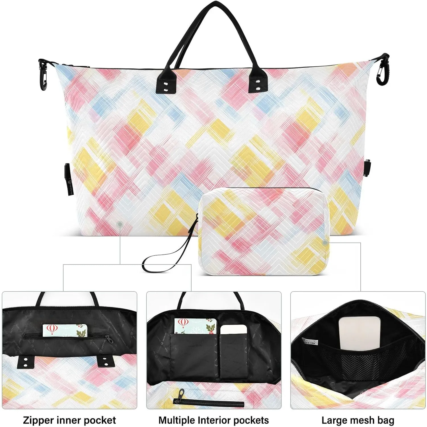 2-Piece Travel Organizer Set - Wave Quilted Expandable Duffel Bag with Detachable Toiletry Pouch, TSA-Compliant Carry-On for Gym/Camping/Airplane, Chevron Pattern (13)
