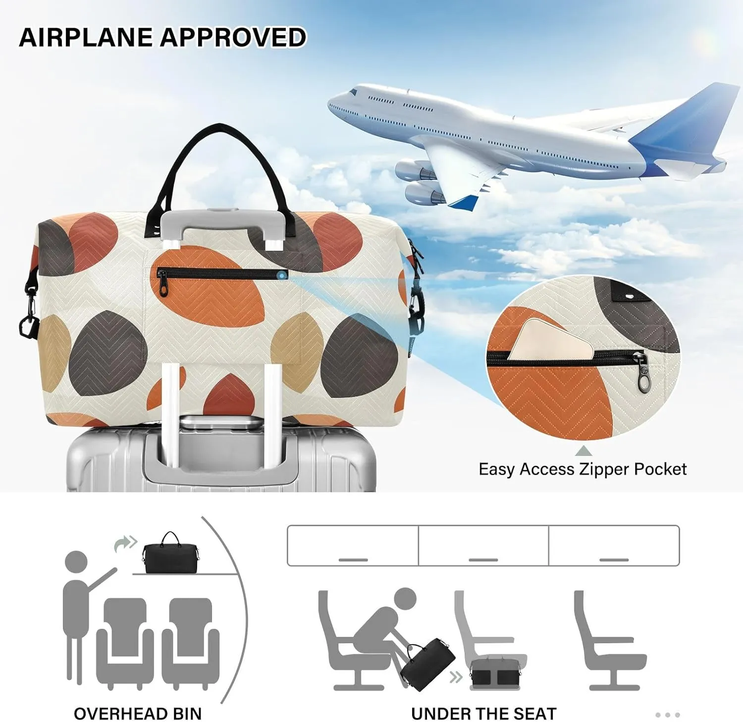 2-Piece Travel Organizer Set - Wave Quilted Expandable Duffel Bag with Detachable Toiletry Pouch, TSA-Compliant Carry-On for Gym/Camping/Airplane, Color Block (18)