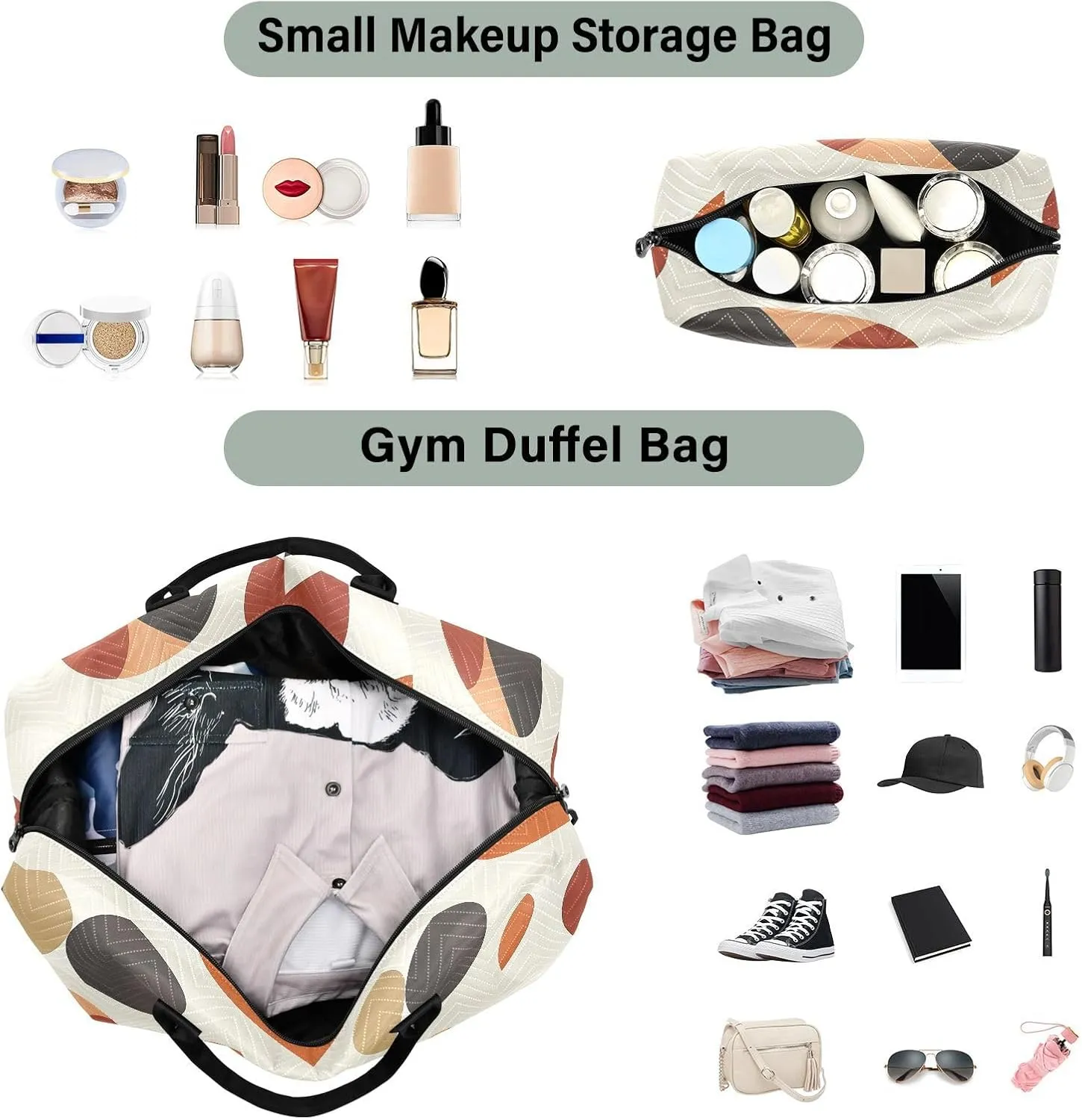 2-Piece Travel Organizer Set - Wave Quilted Expandable Duffel Bag with Detachable Toiletry Pouch, TSA-Compliant Carry-On for Gym/Camping/Airplane, Color Block (18)