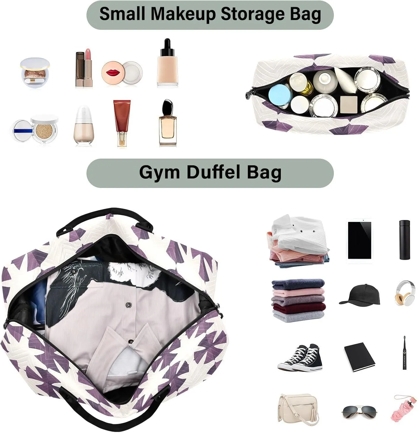 2-Piece Travel Organizer Set - Wave Quilted Expandable Duffel Bag with Detachable Toiletry Pouch, TSA-Compliant Carry-On for Gym/Camping/Airplane, Cross Symbol