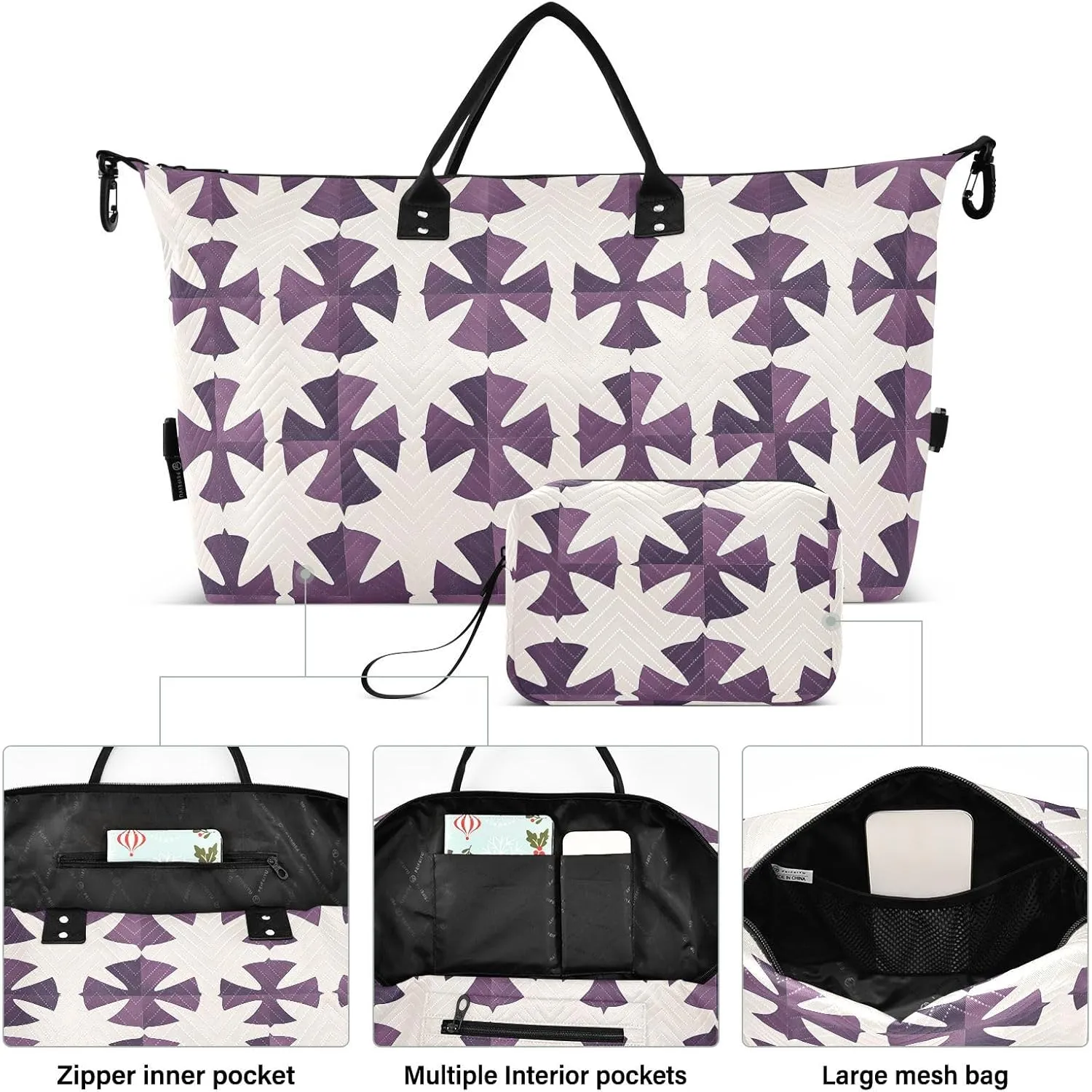 2-Piece Travel Organizer Set - Wave Quilted Expandable Duffel Bag with Detachable Toiletry Pouch, TSA-Compliant Carry-On for Gym/Camping/Airplane, Cross Symbol