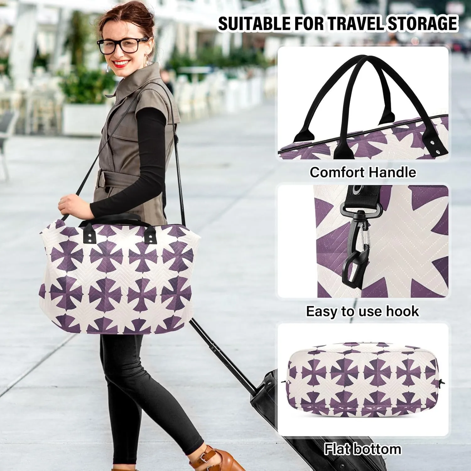 2-Piece Travel Organizer Set - Wave Quilted Expandable Duffel Bag with Detachable Toiletry Pouch, TSA-Compliant Carry-On for Gym/Camping/Airplane, Cross Symbol
