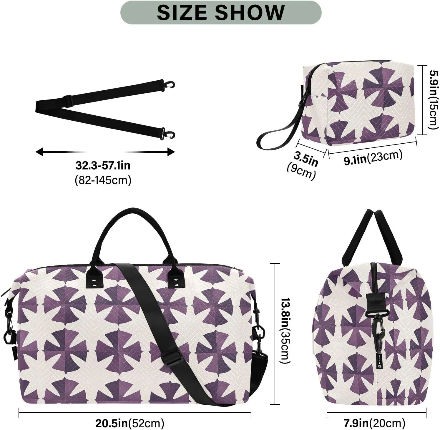 2-Piece Travel Organizer Set - Wave Quilted Expandable Duffel Bag with Detachable Toiletry Pouch, TSA-Compliant Carry-On for Gym/Camping/Airplane, Cross Symbol