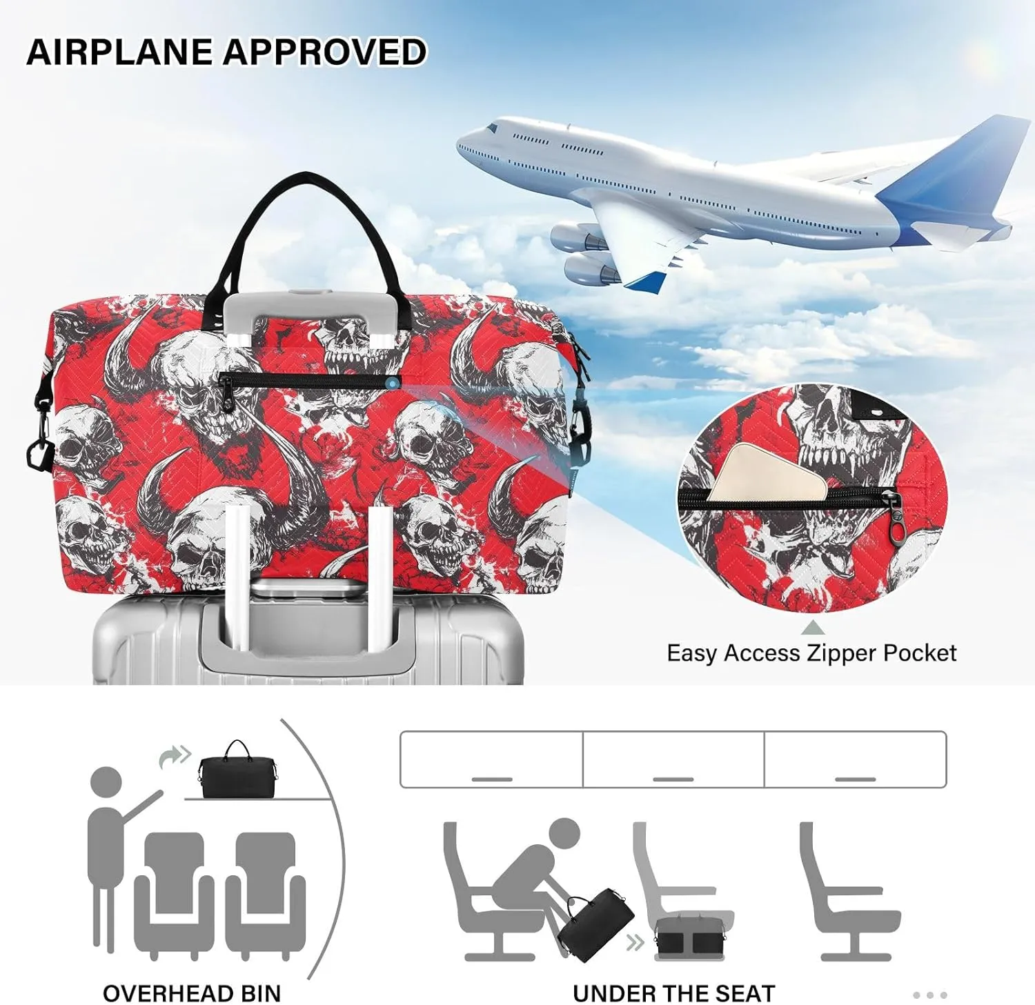 2-Piece Travel Organizer Set - Wave Quilted Expandable Duffel Bag with Detachable Toiletry Pouch, TSA-Compliant Carry-On for Gym/Camping/Airplane, Demon (4)
