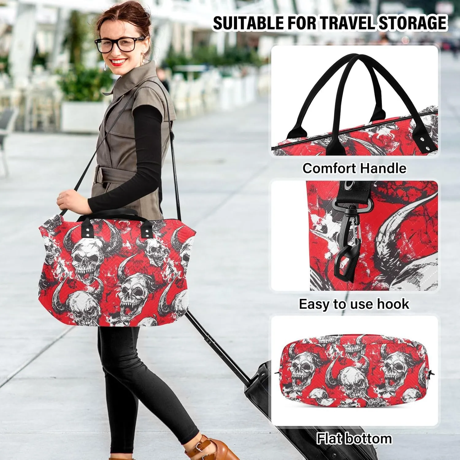 2-Piece Travel Organizer Set - Wave Quilted Expandable Duffel Bag with Detachable Toiletry Pouch, TSA-Compliant Carry-On for Gym/Camping/Airplane, Demon (4)