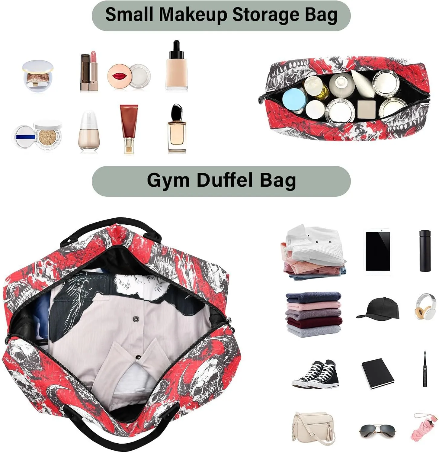 2-Piece Travel Organizer Set - Wave Quilted Expandable Duffel Bag with Detachable Toiletry Pouch, TSA-Compliant Carry-On for Gym/Camping/Airplane, Demon (4)