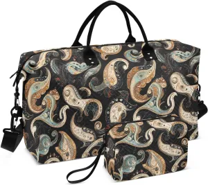 2-Piece Travel Organizer Set - Wave Quilted Expandable Duffel Bag with Detachable Toiletry Pouch, TSA-Compliant Carry-On for Gym/Camping/Airplane, Paisley Pattern (28)