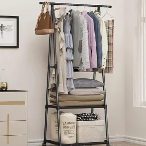 2 Tier Triangle Garment Rack with Wheels, Portable Closet Organizer for Hanging Clothes for Home Office Dorm Black