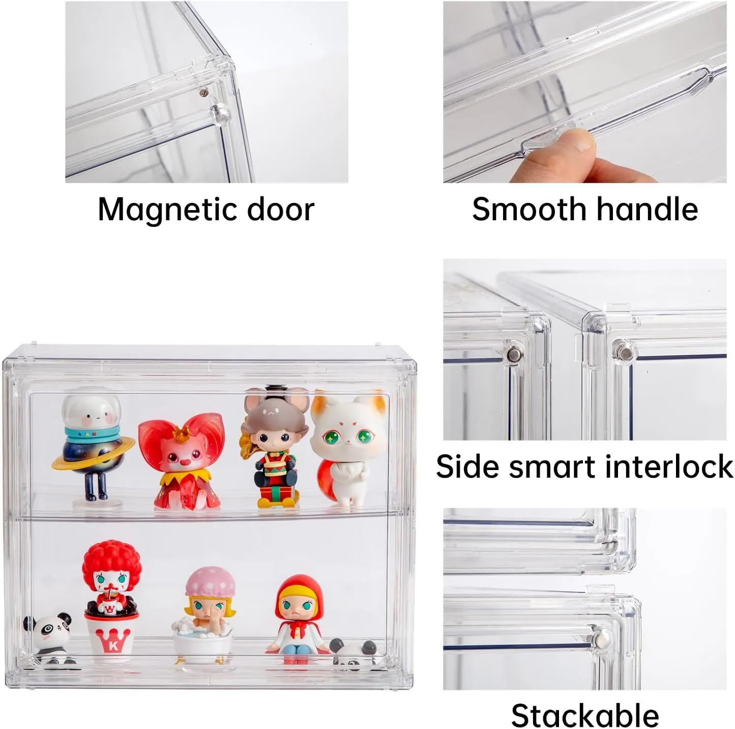 2 Tiers Clear Display Case for Figures, Acrylic Storage Organizers Box with Magnetic Door, Wall-Mounted Dustproof Showcase for Collectibles Action Figure