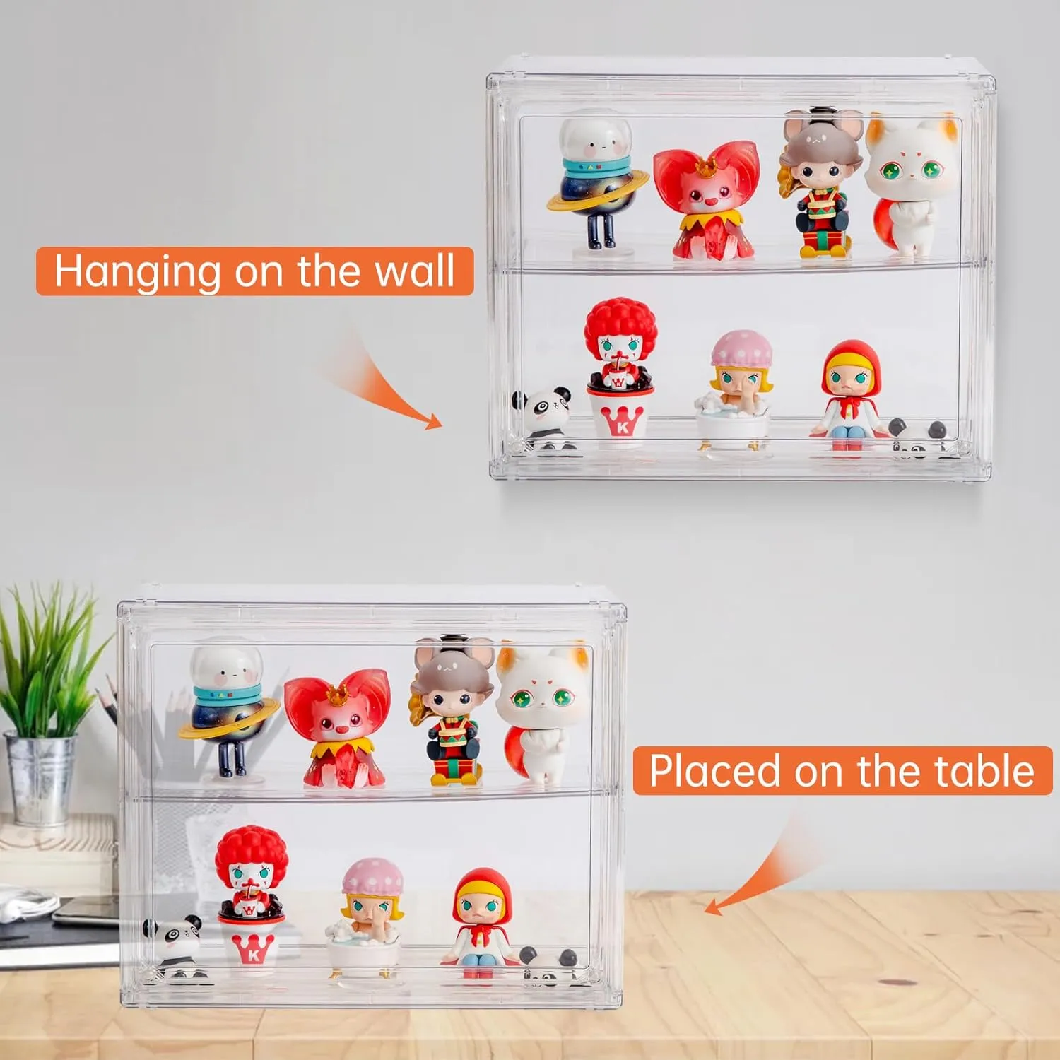 2 Tiers Clear Display Case for Figures, Acrylic Storage Organizers Box with Magnetic Door, Wall-Mounted Dustproof Showcase for Collectibles Action Figure