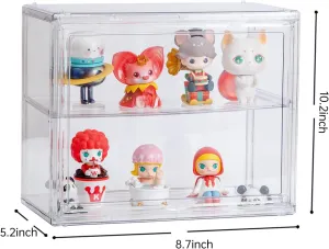2 Tiers Clear Display Case for Figures, Acrylic Storage Organizers Box with Magnetic Door, Wall-Mounted Dustproof Showcase for Collectibles Action Figure