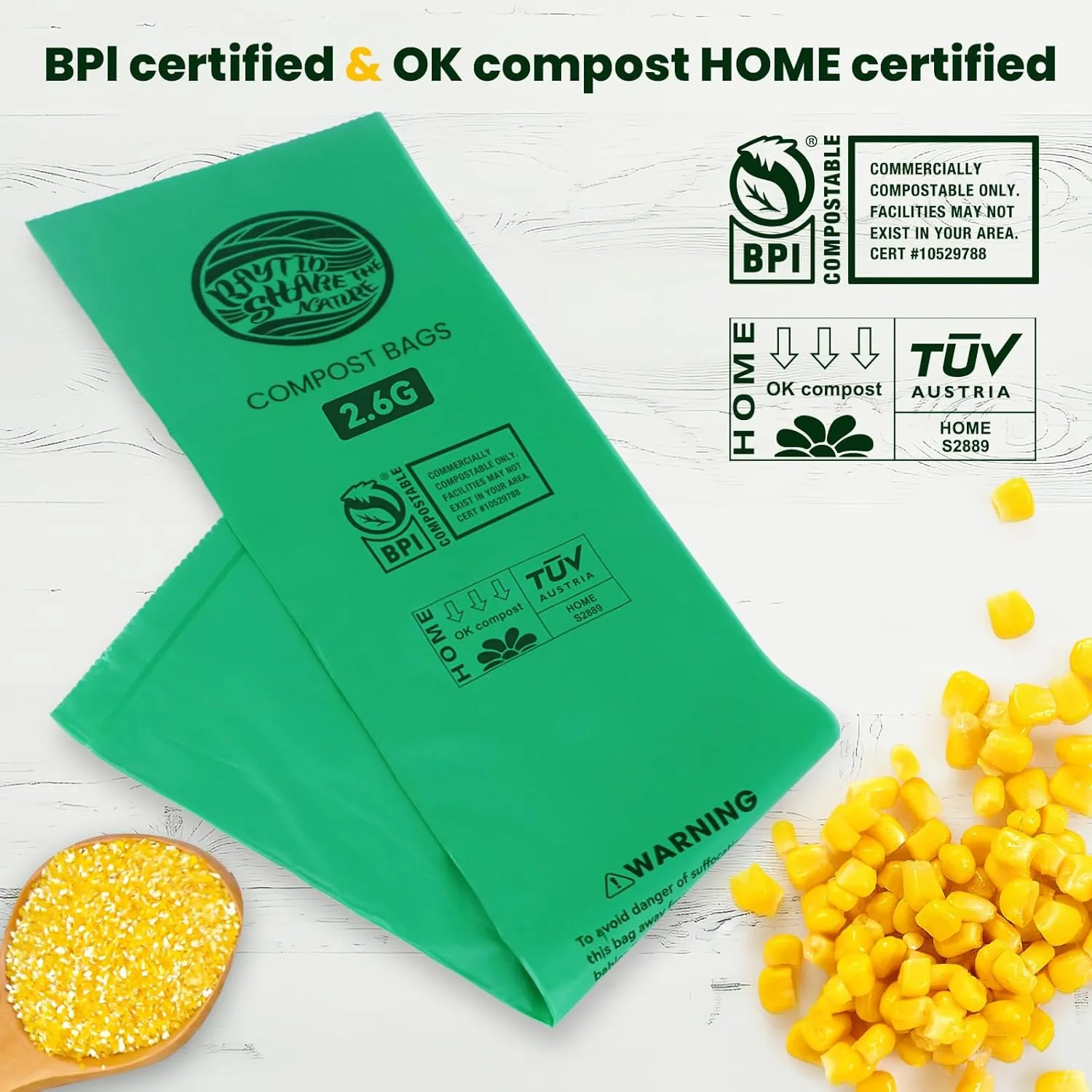 2.6 Gallon Compostable Trash Bags,240 Count Compost Trash Bags for Bedroom Kitchen Office Fit 10 Liter，Small Kitchen Food Scrap Waste Bags,ASTM D6400, US BPI & Europe OK Compost Home Certified