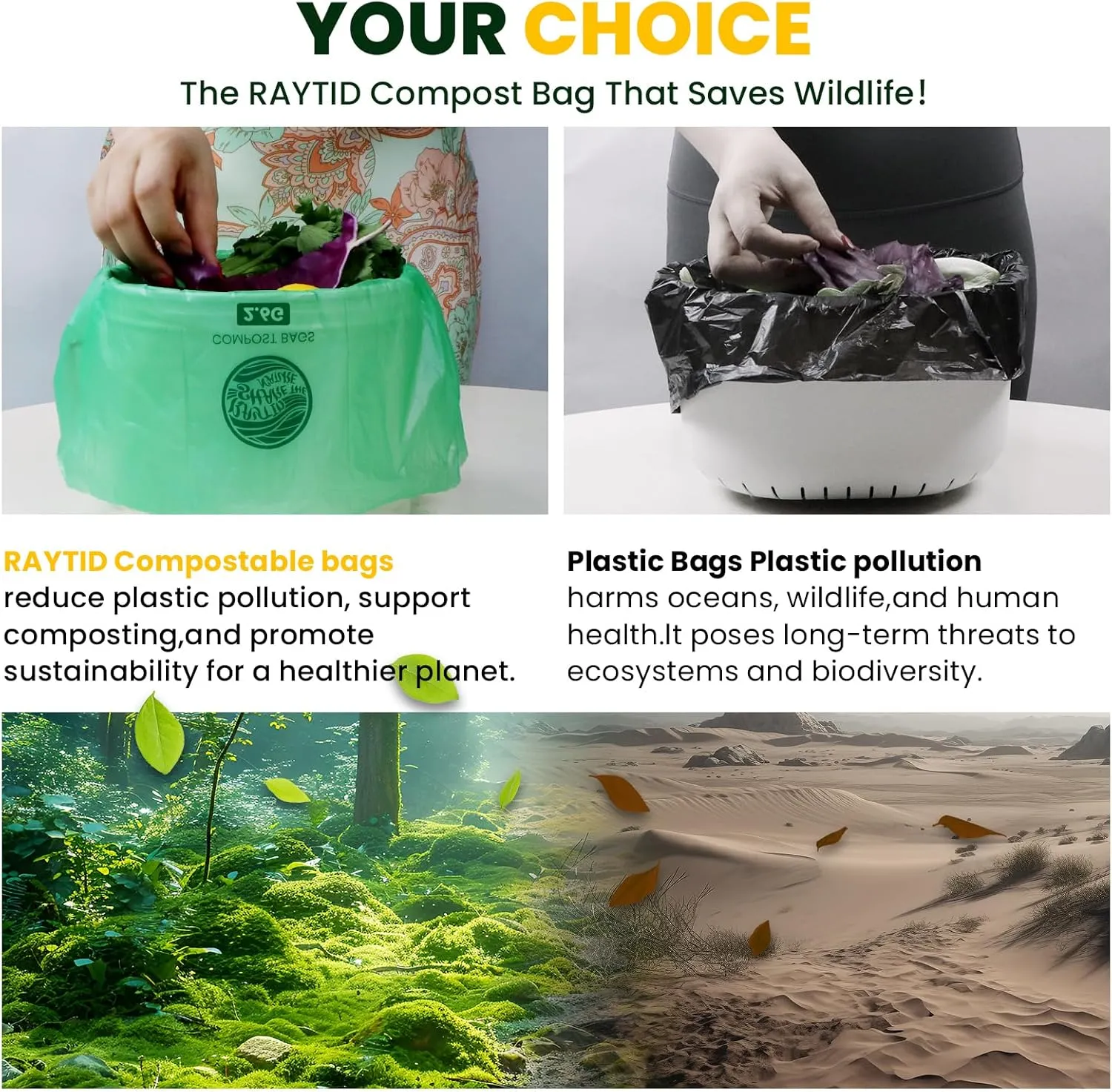 2.6 Gallon Compostable Trash Bags,240 Count Compost Trash Bags for Bedroom Kitchen Office Fit 10 Liter，Small Kitchen Food Scrap Waste Bags,ASTM D6400, US BPI & Europe OK Compost Home Certified
