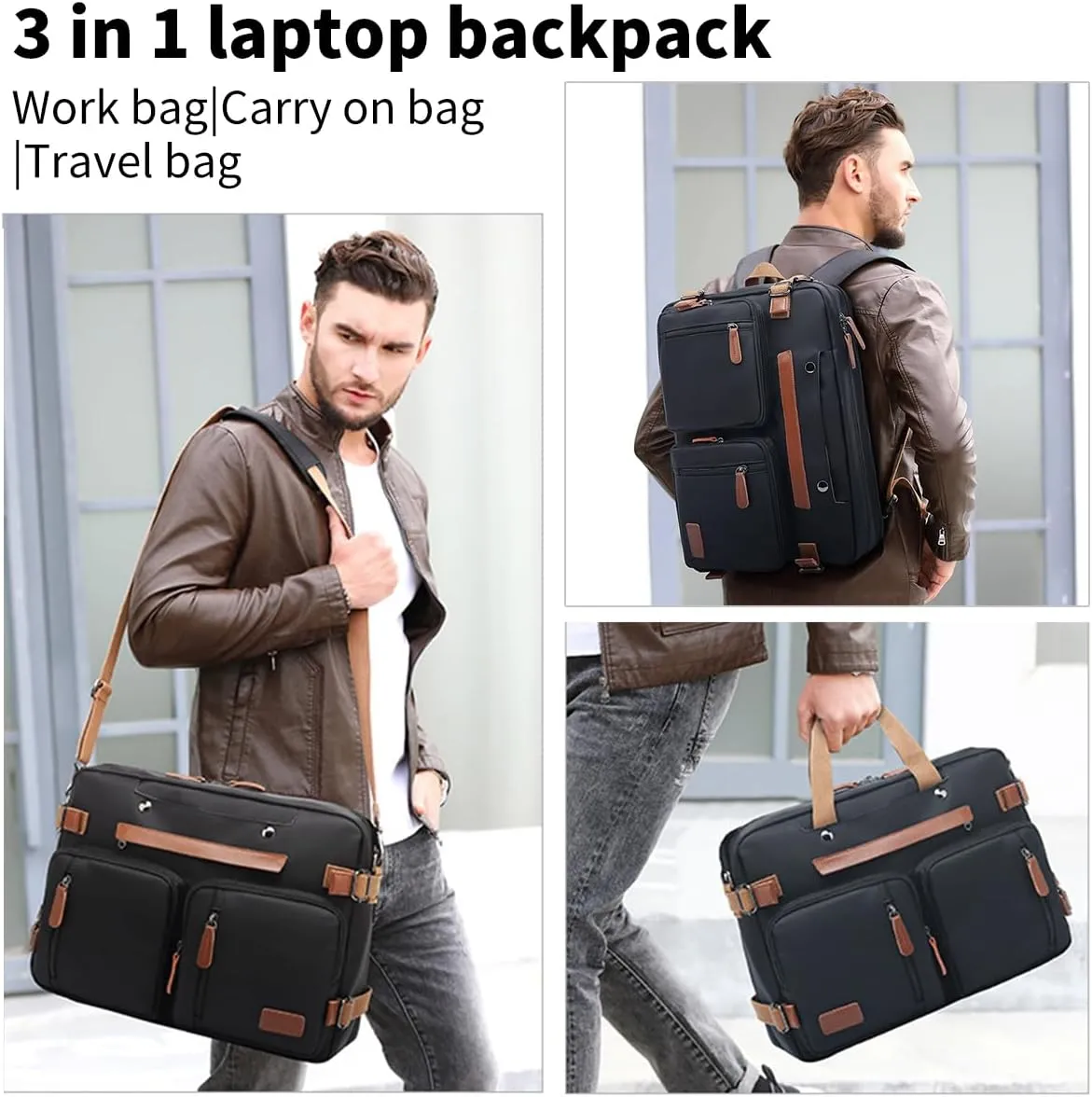 3 in 1 Computer Bag for Men, 17.3 Inch Laptop Backpack, Work Bag for Men, Laptop Bag,Black