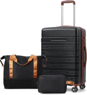 3 Piece Carry On Luggage Set With Spinner Wheels, Carry On Suitcase Set With Duffel Bag for Women, 3 Piece Carry On Hardside Luggage Airline Approved With Tsa Lock(20in)