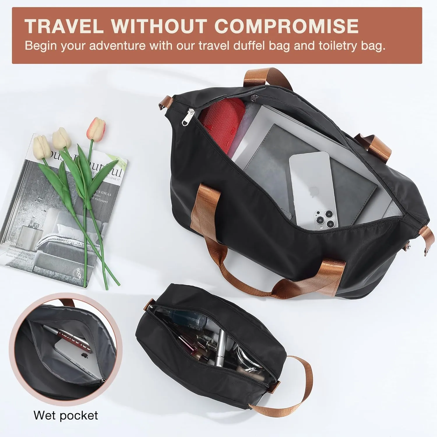3 Piece Carry On Luggage Set With Spinner Wheels, Carry On Suitcase Set With Duffel Bag for Women, 3 Piece Carry On Hardside Luggage Airline Approved With Tsa Lock(20in)