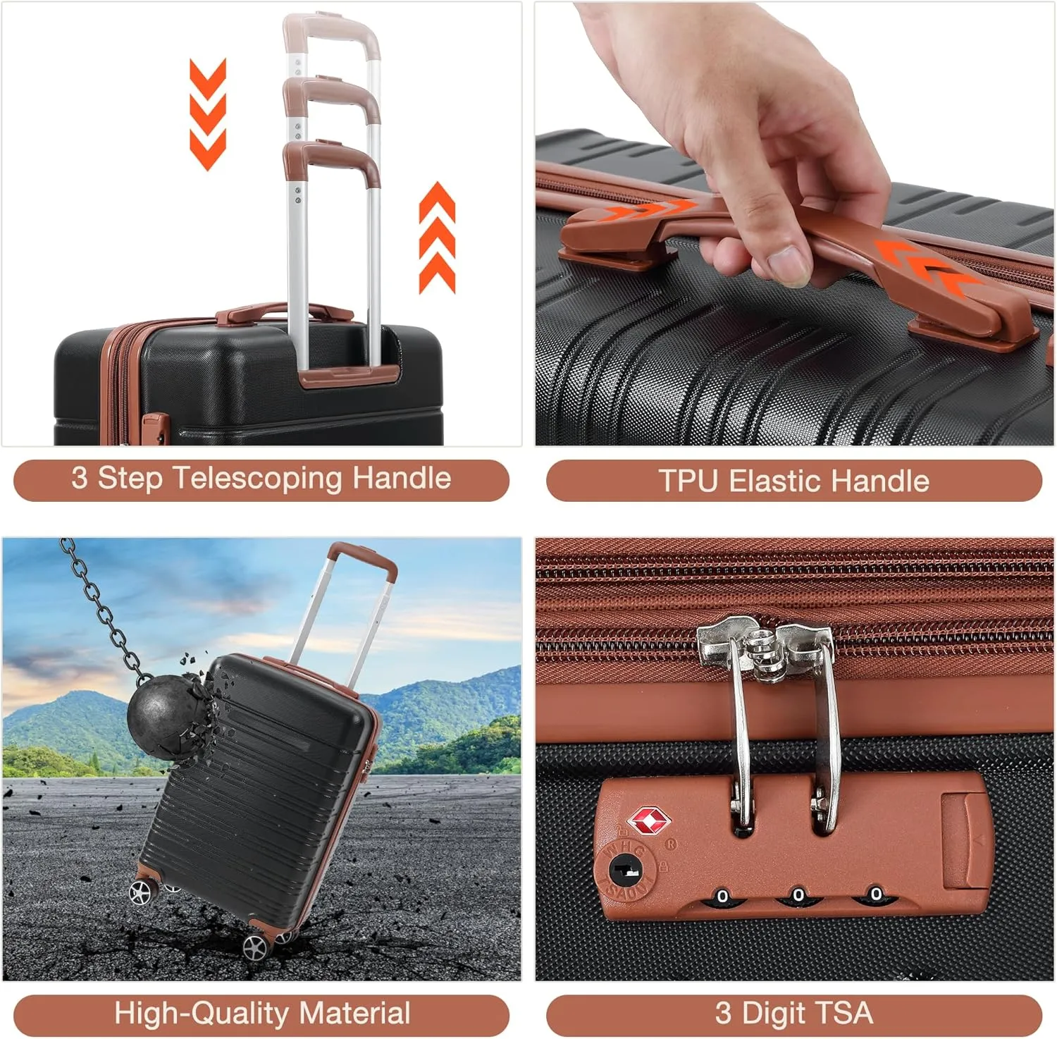 3 Piece Carry On Luggage Set With Spinner Wheels, Carry On Suitcase Set With Duffel Bag for Women, 3 Piece Carry On Hardside Luggage Airline Approved With Tsa Lock(20in)