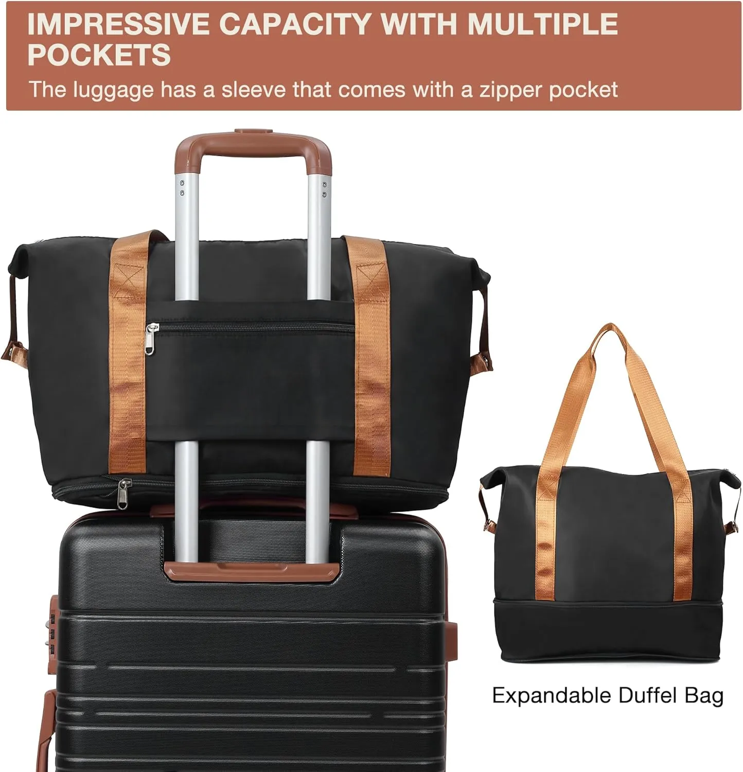 3 Piece Carry On Luggage Set With Spinner Wheels, Carry On Suitcase Set With Duffel Bag for Women, 3 Piece Carry On Hardside Luggage Airline Approved With Tsa Lock(20in)