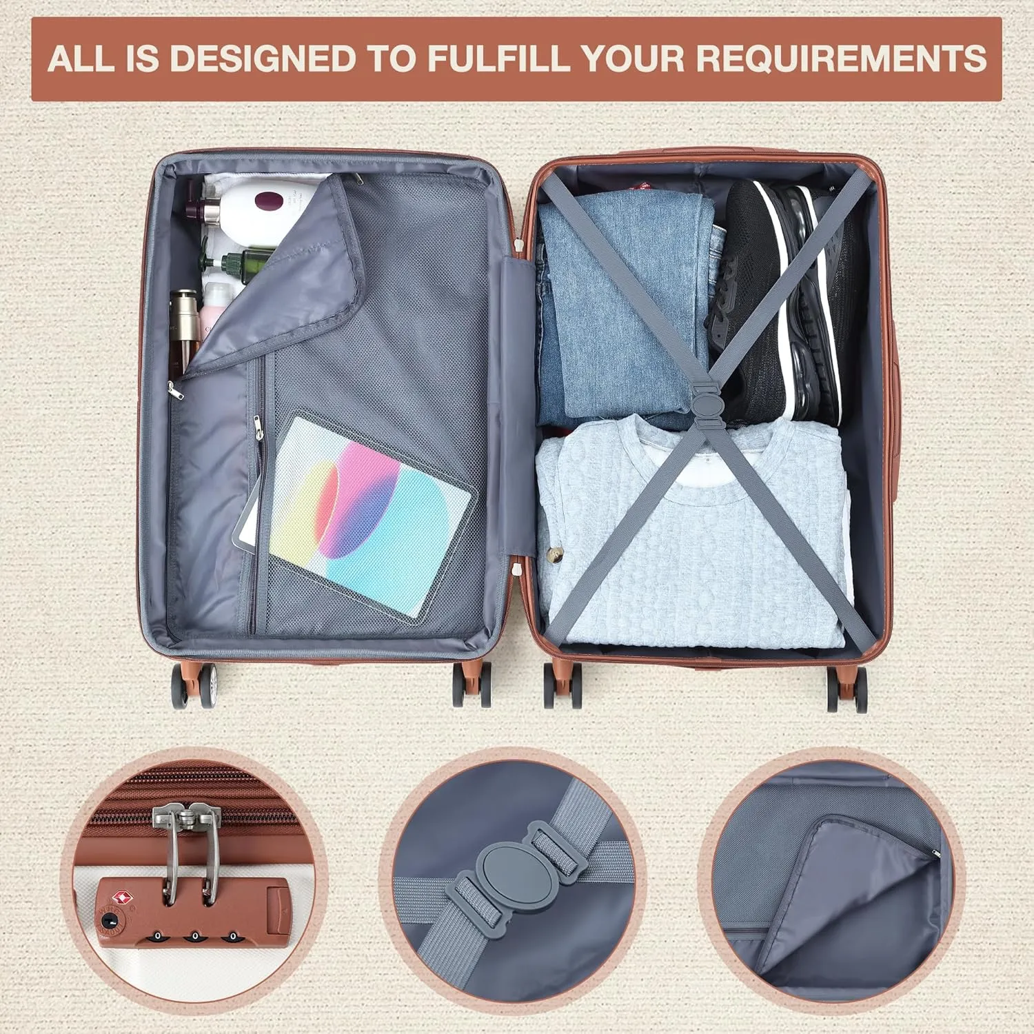 3 Piece Carry On Luggage Set With Spinner Wheels, Carry On Suitcase Set With Duffel Bag for Women, 3 Piece Carry On Hardside Luggage Airline Approved With Tsa Lock(20in)