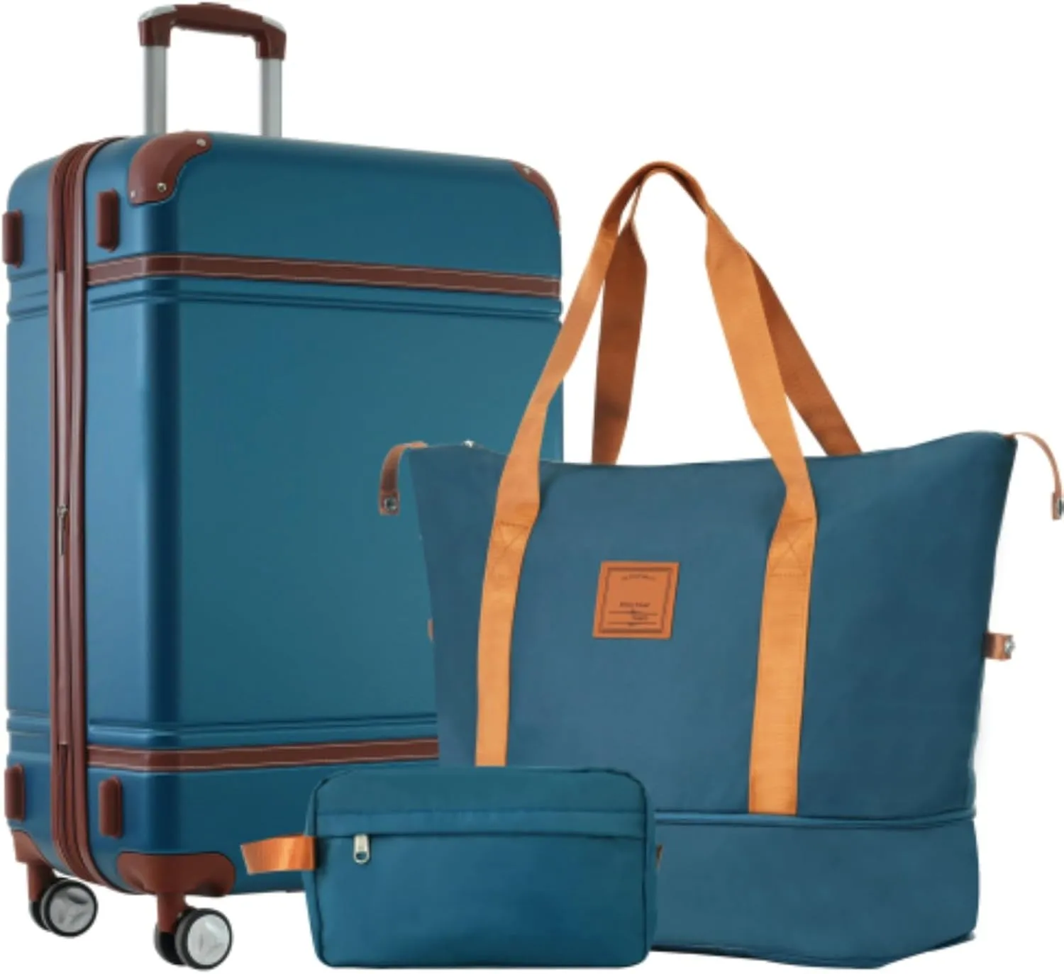 3-piece Luggage Set, 24-inch Suitcase, One Travel Duffel Bag and One Toiletry Bag, ABS Hardshell Carry-on Luggage, 4 Spinner Wheels, Top and Side Silicone Handles, TSA Combination Lock, 25% More Space