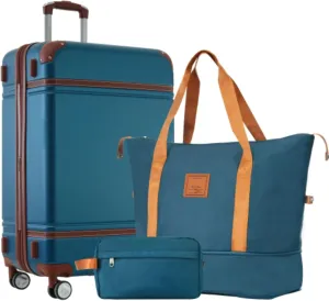 3-piece Luggage Set, 24-inch Suitcase, One Travel Duffel Bag and One Toiletry Bag, ABS Hardshell Carry-on Luggage, 4 Spinner Wheels, Top and Side Silicone Handles, TSA Combination Lock, 25% More Space
