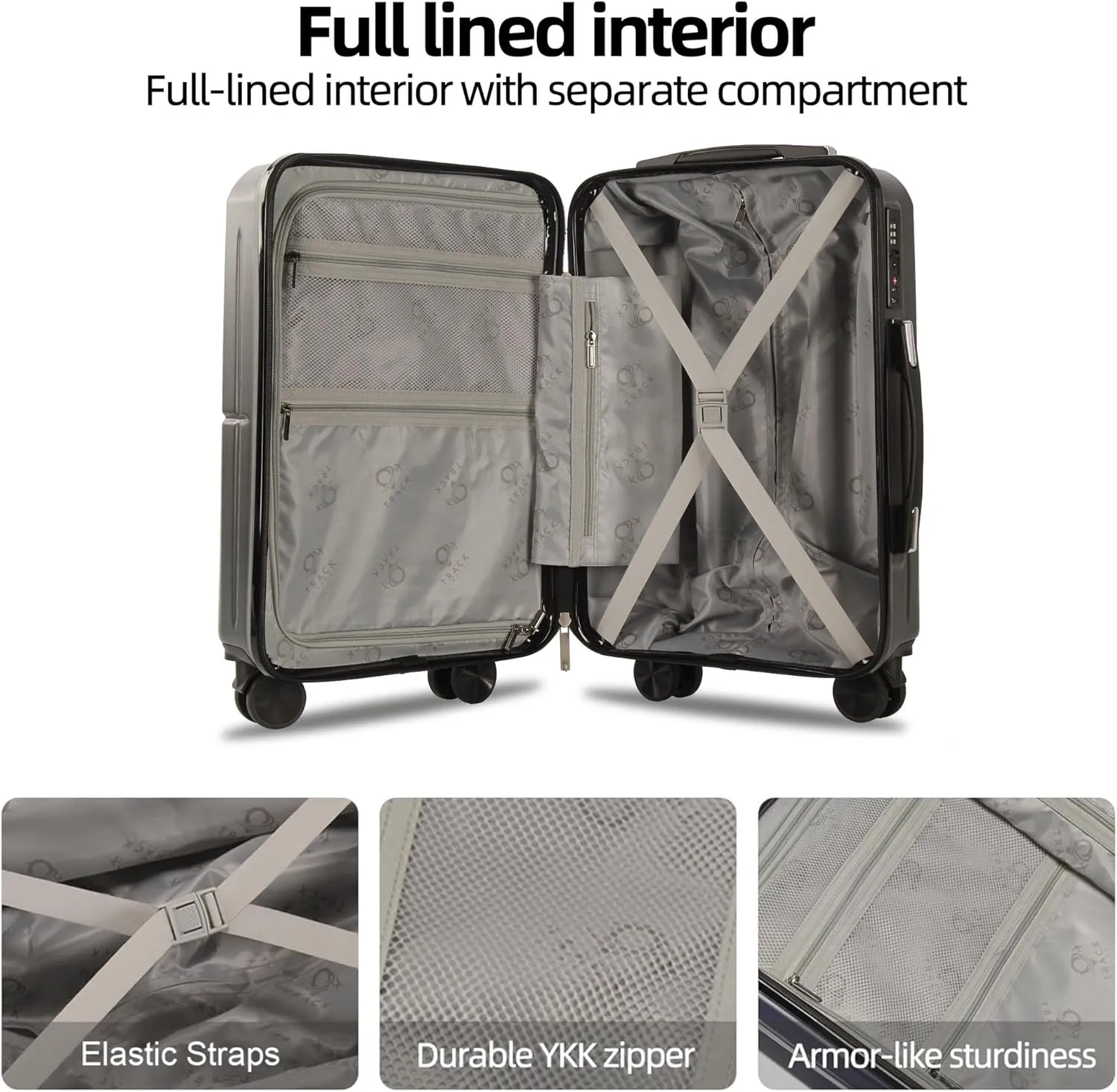 3 Piece Luggage Set ABS PC Expandable Hardshell TSA Lock Aluminum Trolley Spinner Wheels (Dark Grey, 6 Piece Set)