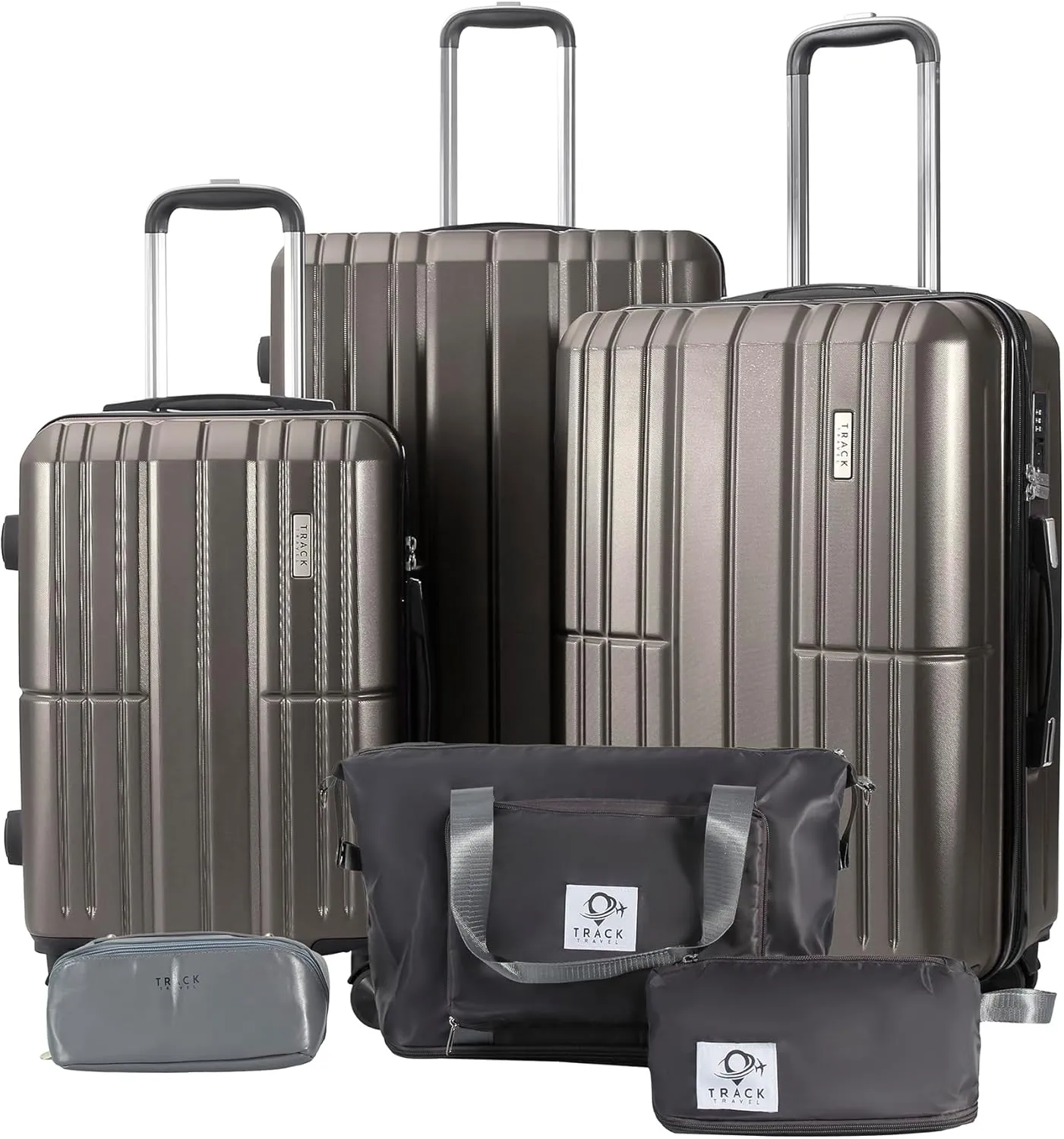 3 Piece Luggage Set ABS PC Expandable Hardshell TSA Lock Aluminum Trolley Spinner Wheels (Dark Grey, 6 Piece Set)