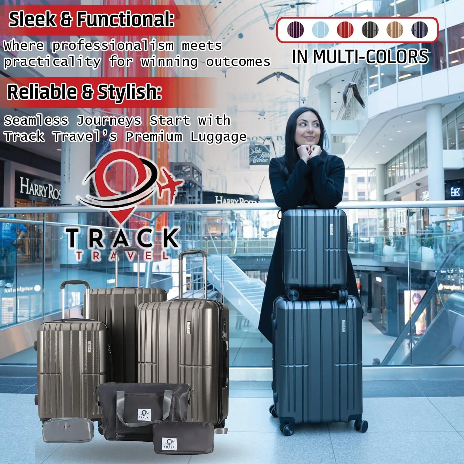 3 Piece Luggage Set ABS PC Expandable Hardshell TSA Lock Aluminum Trolley Spinner Wheels (Dark Grey, 6 Piece Set)
