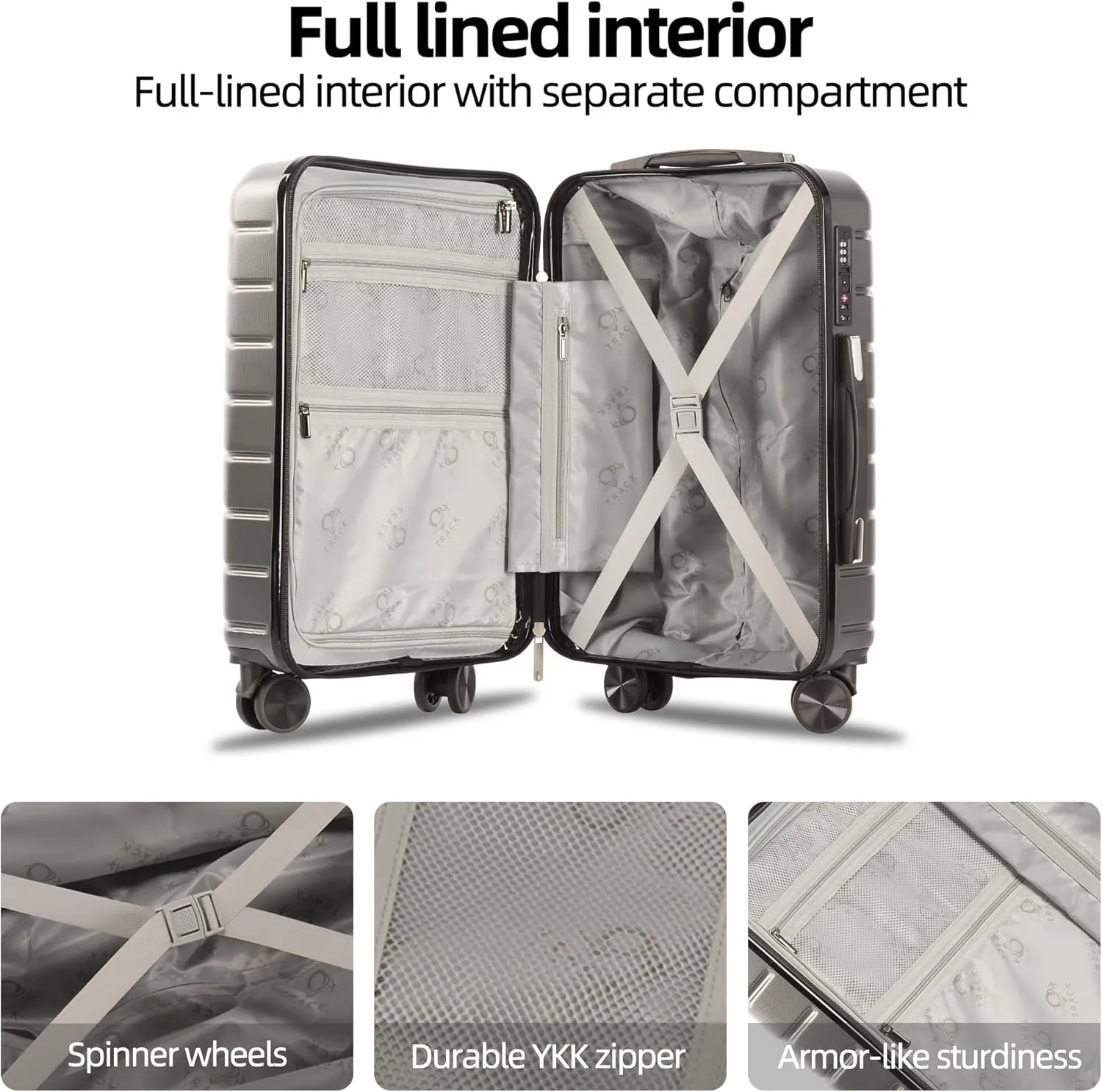 3 Piece Luggage Set ABS PC Expandable Hardshell TSA Lock Aluminum Trolley Spinner Wheels (Dark Grey, 6 Piece Set)