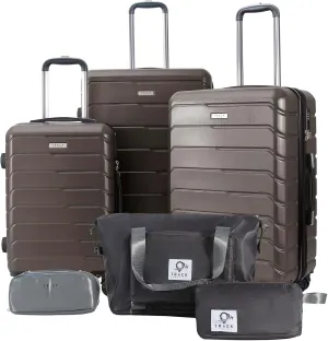 3 Piece Luggage Set ABS PC Expandable Hardshell TSA Lock Aluminum Trolley Spinner Wheels (Dark Grey, 6 Piece Set)