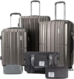 3 Piece Luggage Set ABS PC Expandable Hardshell TSA Lock Aluminum Trolley Spinner Wheels (Dark Grey, 6 Piece Set)