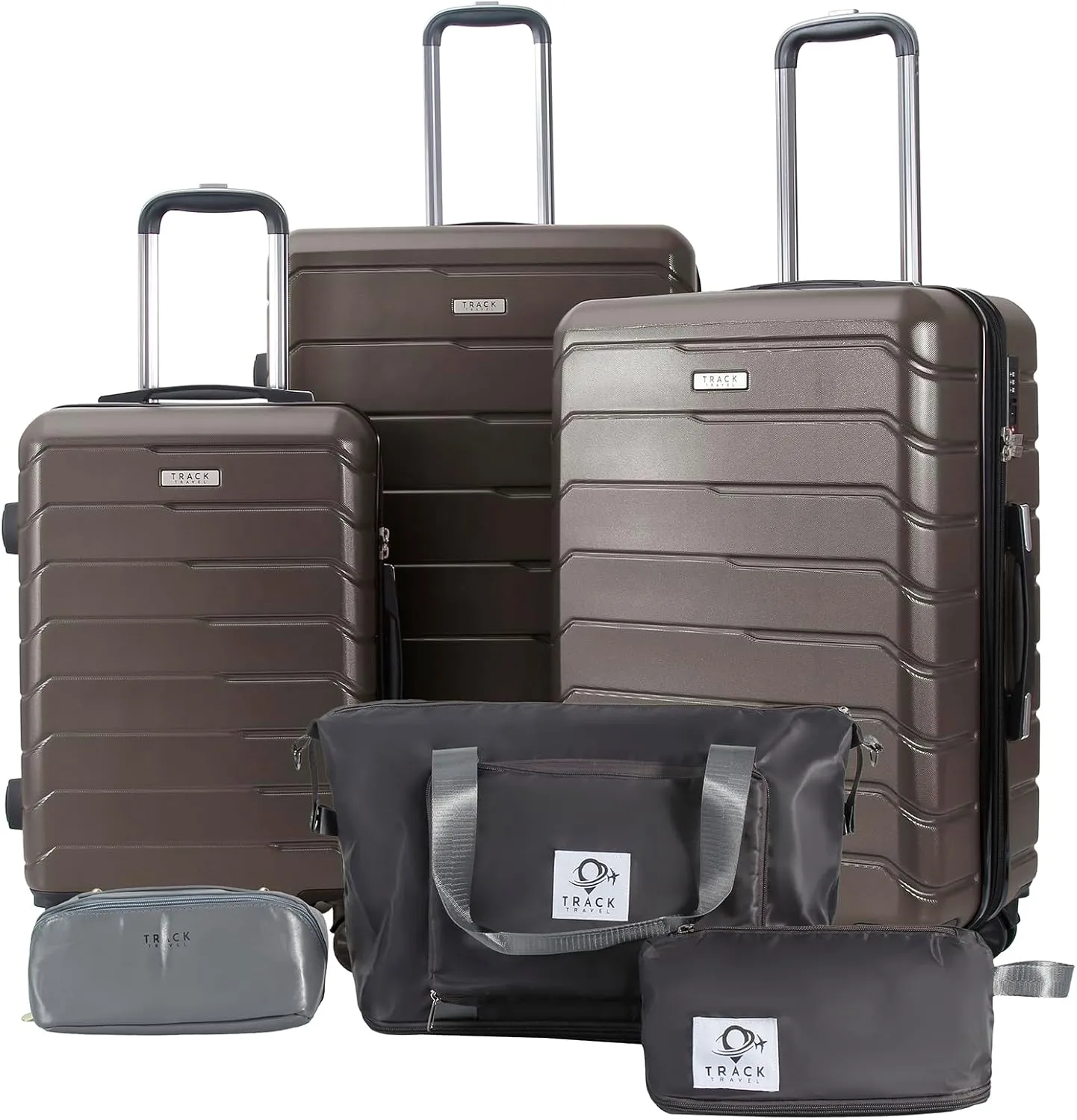 3 Piece Luggage Set ABS PC Expandable Hardshell TSA Lock Aluminum Trolley Spinner Wheels (Dark Grey, 6 Piece Set)