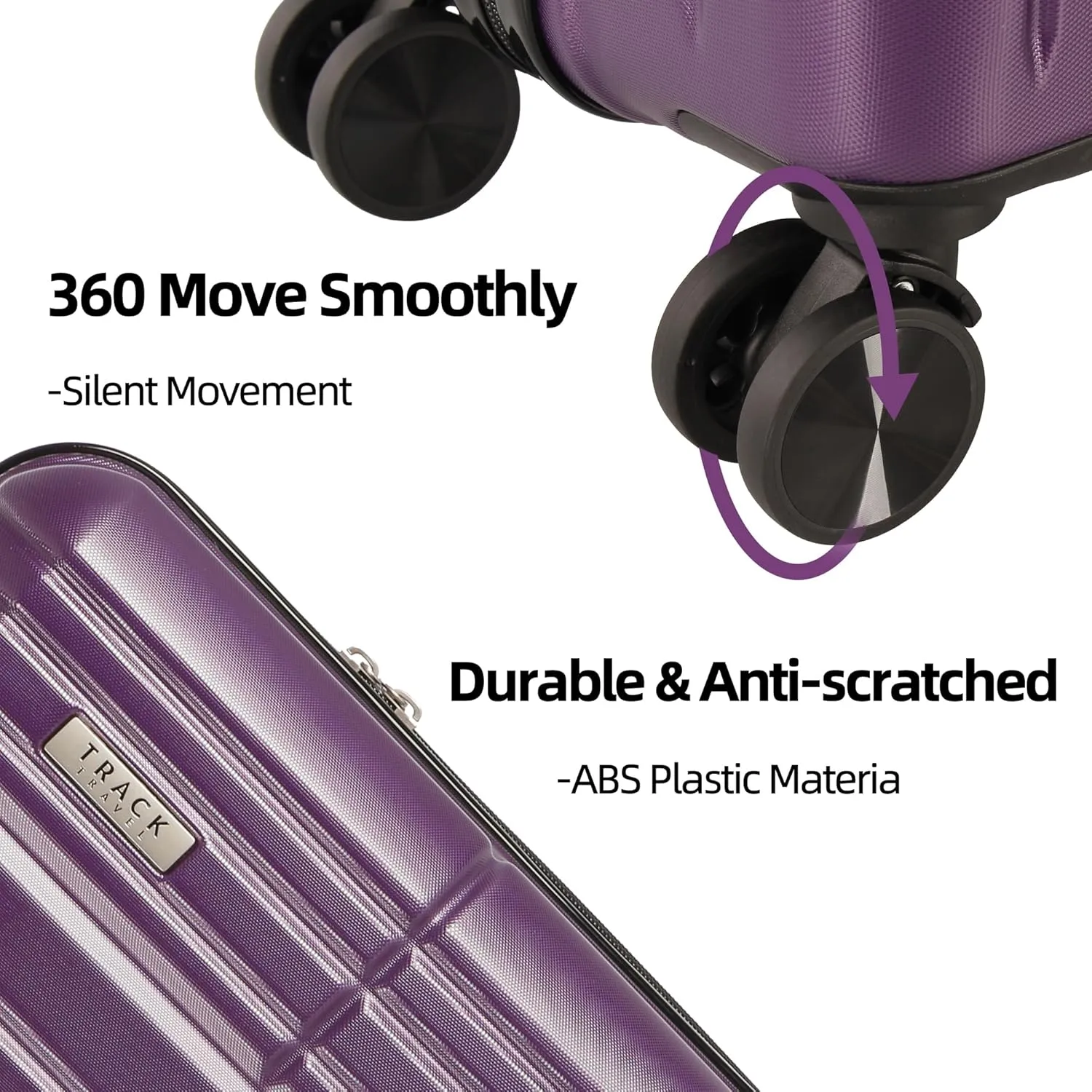 3 Piece Luggage Set ABS PC Expandable Hardshell TSA Lock Aluminum Trolley Spinner Wheels (Purple, 6 Piece Set)