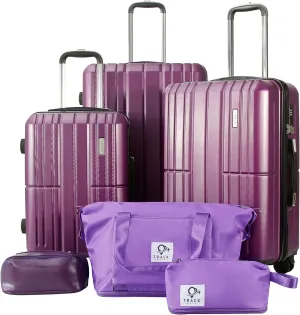 3 Piece Luggage Set ABS PC Expandable Hardshell TSA Lock Aluminum Trolley Spinner Wheels (Purple, 6 Piece Set)