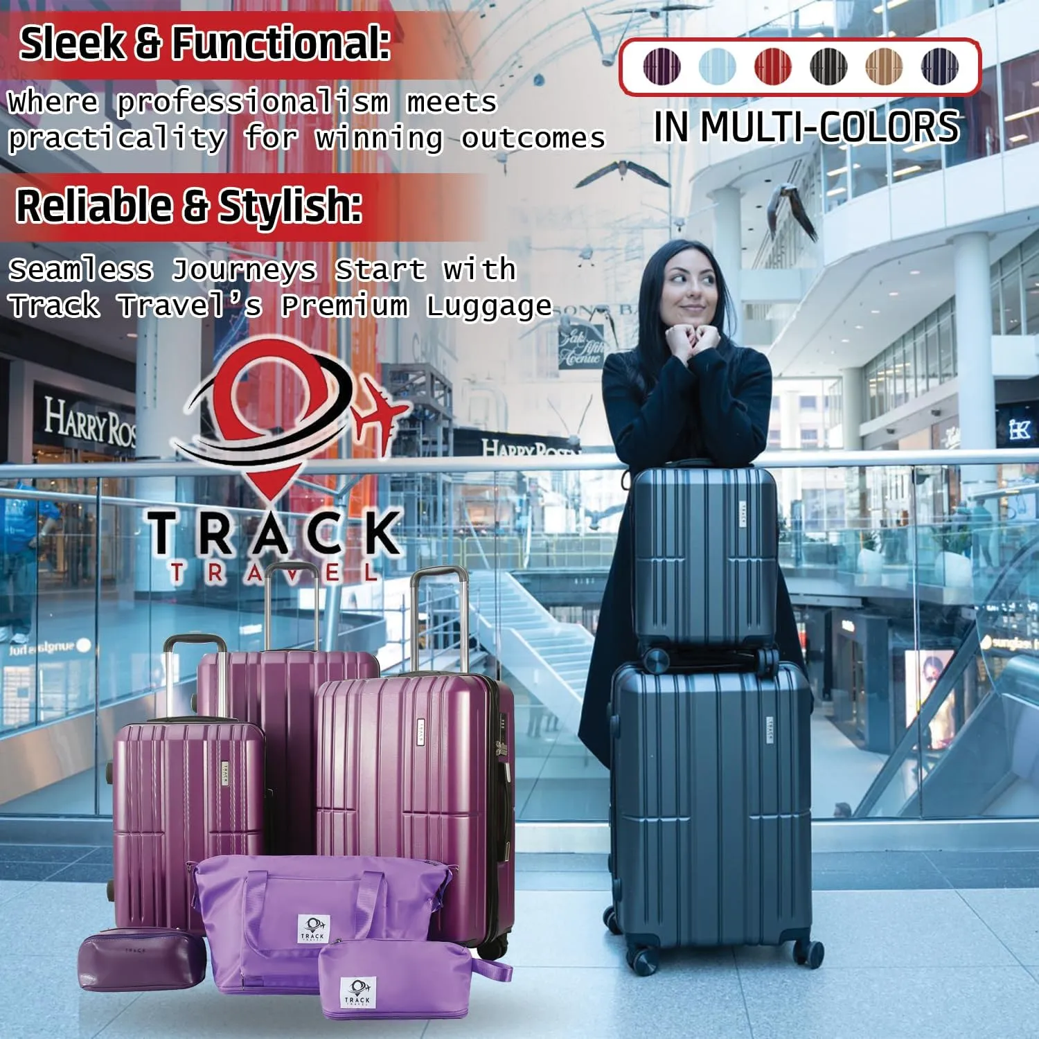 3 Piece Luggage Set ABS PC Expandable Hardshell TSA Lock Aluminum Trolley Spinner Wheels (Purple, 6 Piece Set)